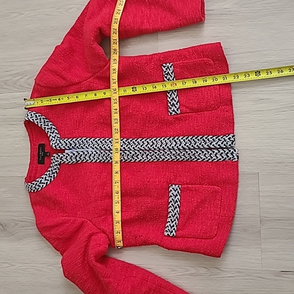 Talbots Tweed Jacket Tipped Red Blue Embroidered Trim 12 Petite preppy old money - Picture 4 of 8